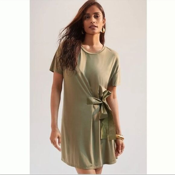 NWT Anthropologie Dolan Belted Mini Shirt Dress Olive Green Dress Small - Picture 1 of 9